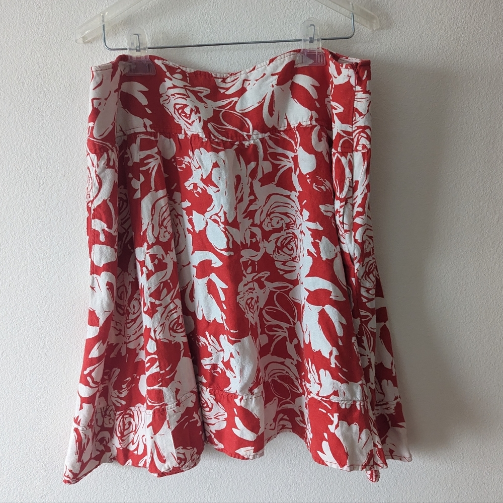 Sharagano Studio Red Floral Linen Skirt
